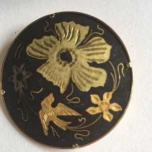 Vintage Floral Enamel Pin .Black/Gold.